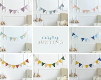 Bunting Banner for Neutral Boy Nursery Decor, Party Garland, Handmade Wall Hanging Fabric Triangle Flags for Baby Room, Banner Nursery Boy