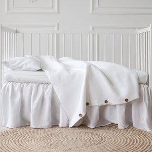 white linen baby bedding Set, linen baby bedding, White crib bedding, linen bedding for Baby, baby bedding, White nursery bedding.