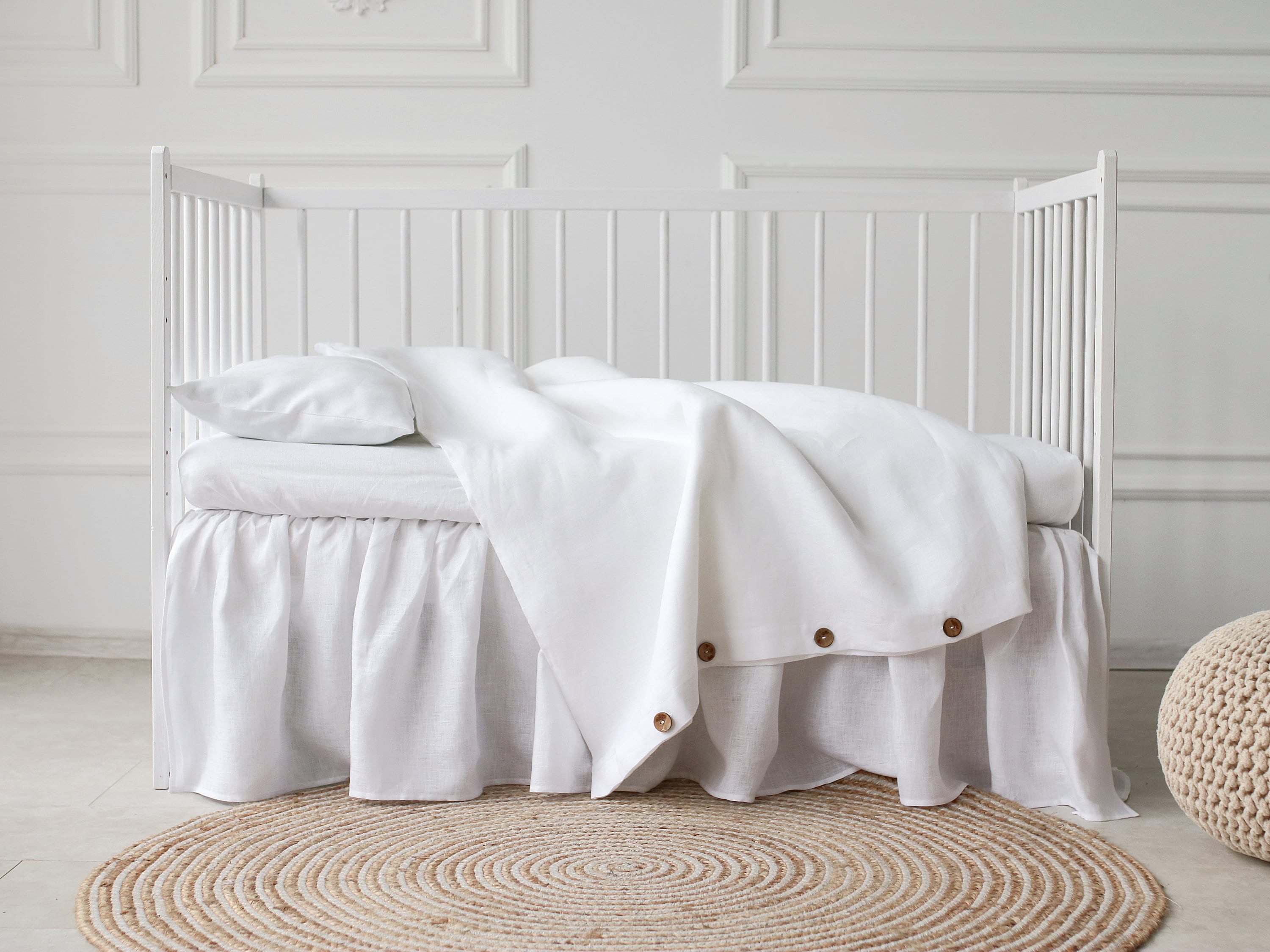 White Linen Baby Bedding Set Linen Baby Bedding White Crib Etsy