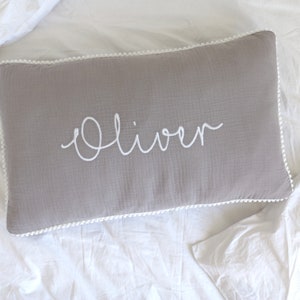 Custom Name Pillowcase, Embroidered Pillowcase, Baby Name Pillowcase, Baby Girl Pillow, Birthday Gift for Boy, Nursery Decor, Newborn Gift Grey
