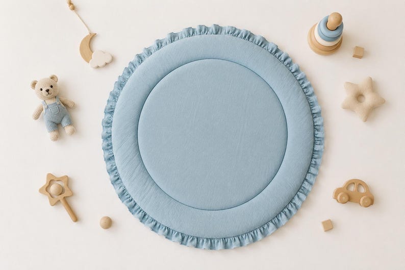 Sage Green Play mat, Baby Gifts, Play Mat For Newborns, Baby play mat, Baby Rug, Round Baby Mat, Nursery Floor mat, Infant Activity Mat, image 10