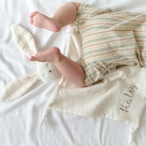 Bunny comforter, Personalised baby comforter, New baby gift, Baby christening gift, Embroidered security blanket, Baby shower gift. image 7