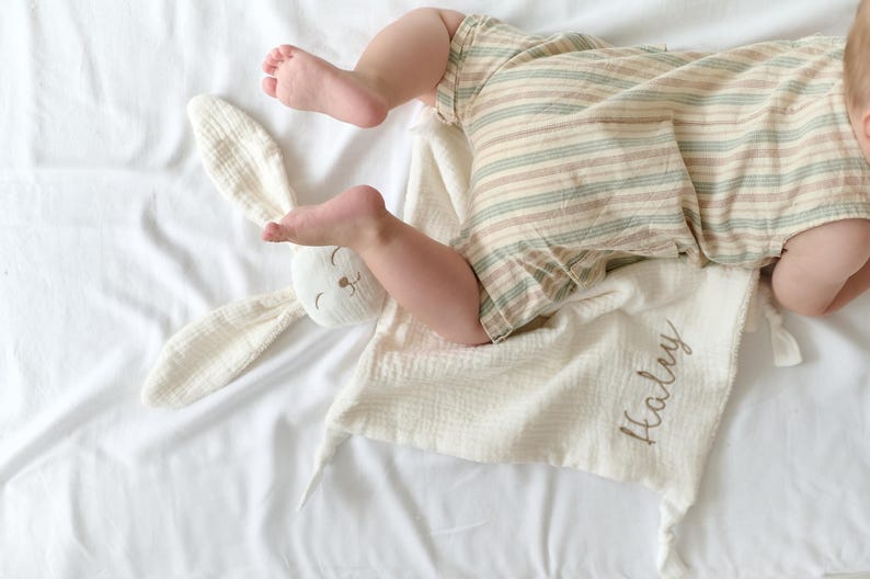 Bunny comforter, Personalised baby comforter, New baby gift, Baby christening gift, Embroidered security blanket, Baby shower gift. image 7