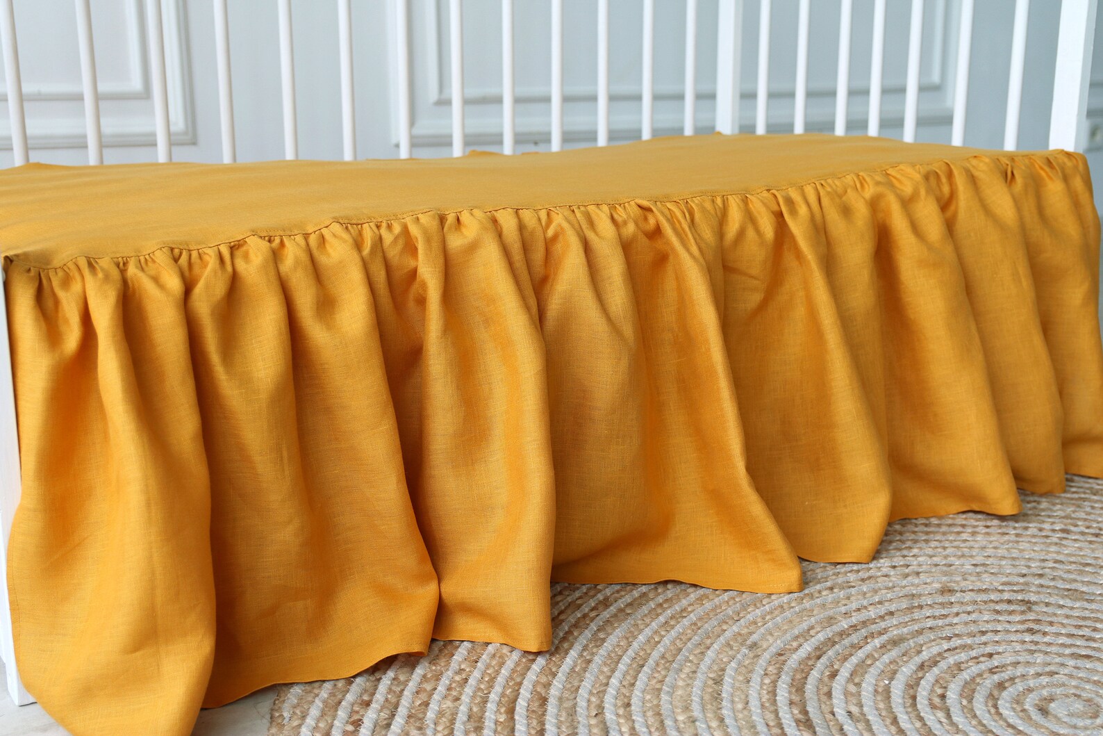 Mustard yellow cot bed skirt Girl Crib Bed Skirt Ruffled Etsy