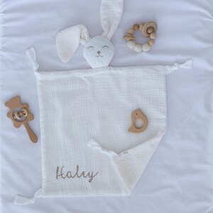Bunny comforter, Personalised baby comforter, New baby gift, Baby christening gift, Embroidered security blanket, Baby shower gift. image 11