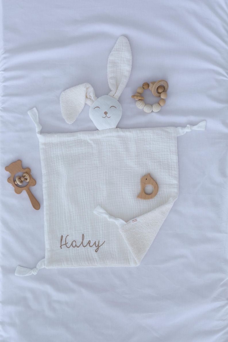 Bunny comforter, Personalised baby comforter, New baby gift, Baby christening gift, Embroidered security blanket, Baby shower gift. image 11