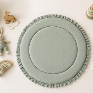 Sage Green Play mat, Baby Gifts, Play Mat For Newborns, Baby play mat, Baby Rug, Round Baby Mat, Nursery Floor mat, Infant Activity Mat, image 9