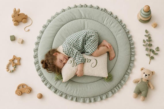 Sage Green Play mat, Baby Gifts, Play Mat For Newborns, Baby play mat, Baby Rug, Round Baby Mat, Nursery Floor mat, Infant Activity Mat,