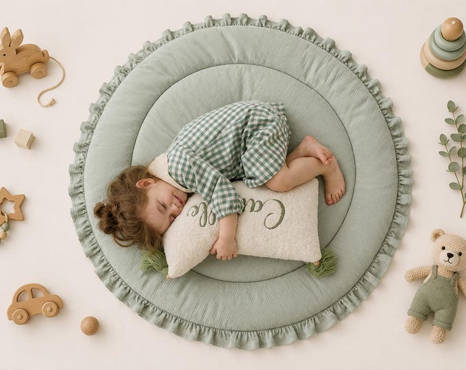 Sage Green Play mat, Baby Gifts, Play Mat For Newborns, Baby play mat, Baby Rug, Round Baby Mat, Nursery Floor mat, Infant Activity Mat,