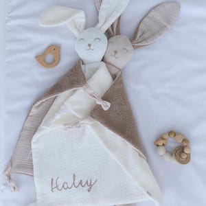 Bunny comforter, Personalised baby comforter, New baby gift, Baby christening gift, Embroidered security blanket, Baby shower gift. image 3