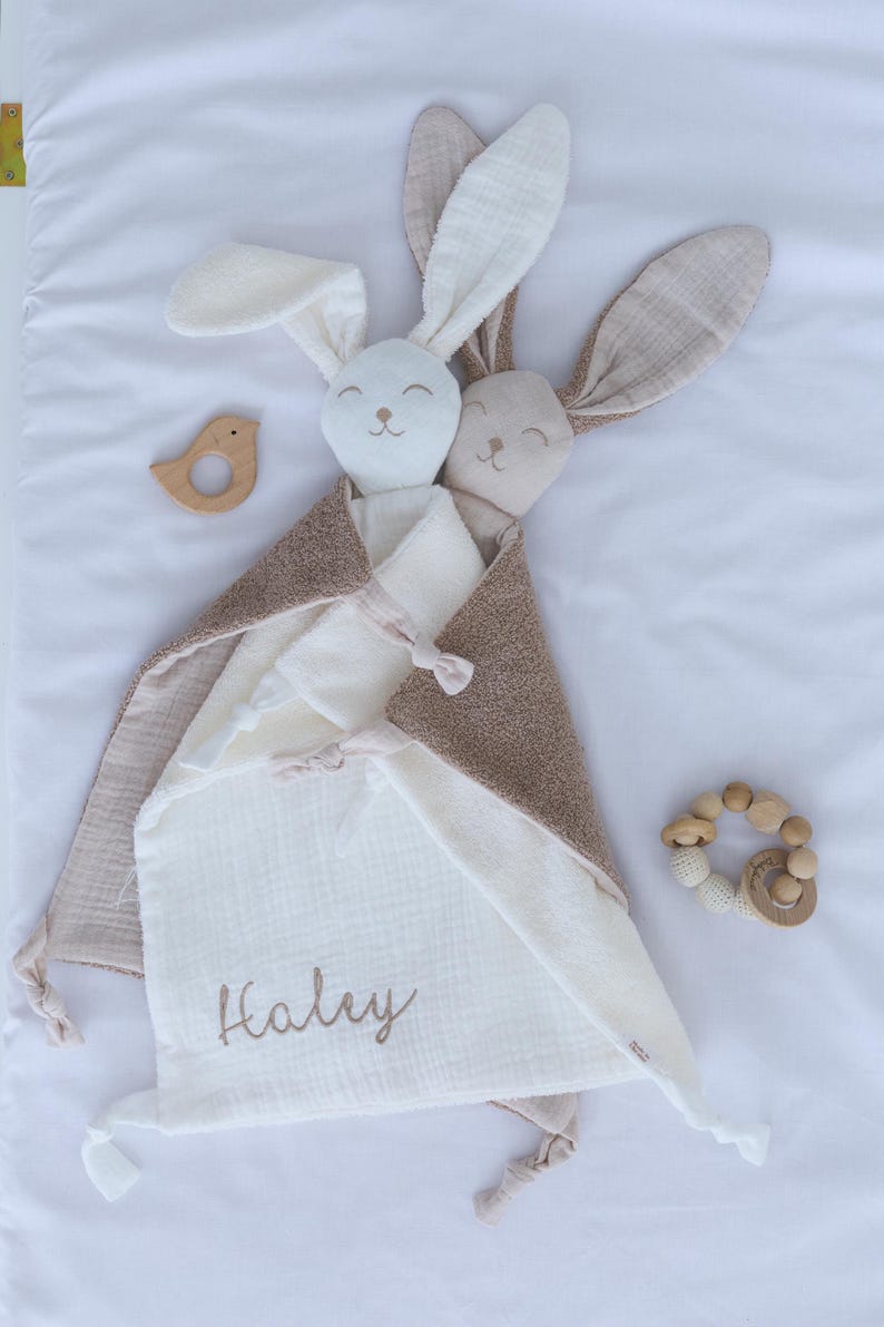 Bunny comforter, Personalised baby comforter, New baby gift, Baby christening gift, Embroidered security blanket, Baby shower gift. image 3