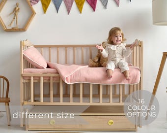 Ekologisk muslin barnsängkläder, babysängkläderset, babysängkläder flickor, påslakan och örngott, hållbara sängkläder för småbarn och bebisar