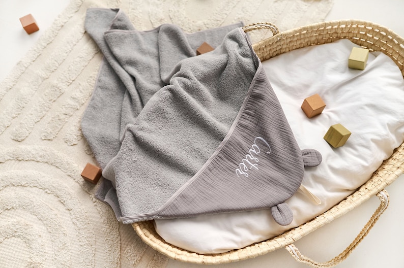 Monogrammed Hooded Baby Towel, Hooded Baby Towel With Ears, Personalized Hooded Baby Towel, Baby Gift, Baby Bath Towel Toddler Hooded Towel image 9