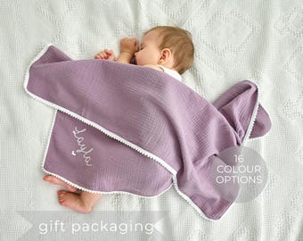 Manta de bebé bordada personalizada, regalos para bebés, manta de muselina suave para recién nacidos, regalo para baby shower, manta de bebé con nombre personalizado, manta para envolver