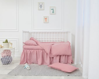 neutral crib set, baby bedding, crib bedding set girl, Linen Baby Crib Bedding Set, Girl Baby Crib Bedding, linen nursery bedding