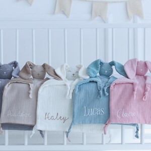 Bunny comforter, Personalised baby comforter, New baby gift, Baby christening gift, Embroidered security blanket, Baby shower gift. image 4