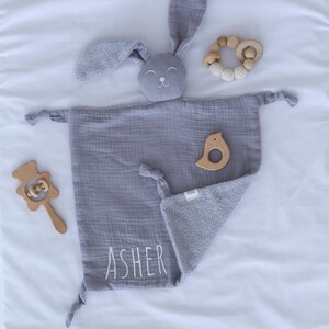 Bunny comforter, Personalised baby comforter, New baby gift, Baby christening gift, Embroidered security blanket, Baby shower gift. image 12