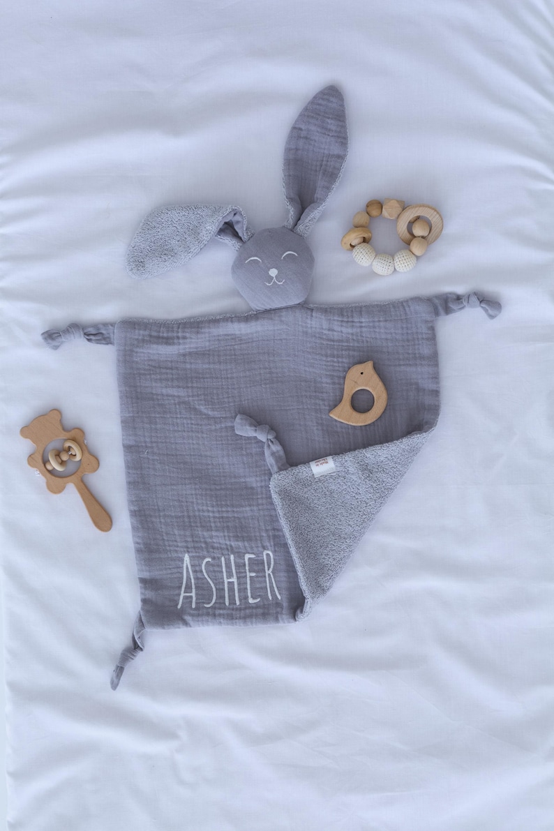 Bunny comforter, Personalised baby comforter, New baby gift, Baby christening gift, Embroidered security blanket, Baby shower gift. image 12