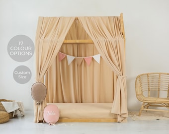 Cortinas de cama con dosel, dosel de cama Montessori, dosel de cama para niños, funda de cama de casa, baldaquín Montessori, cortinas de cama de casa Montessori,