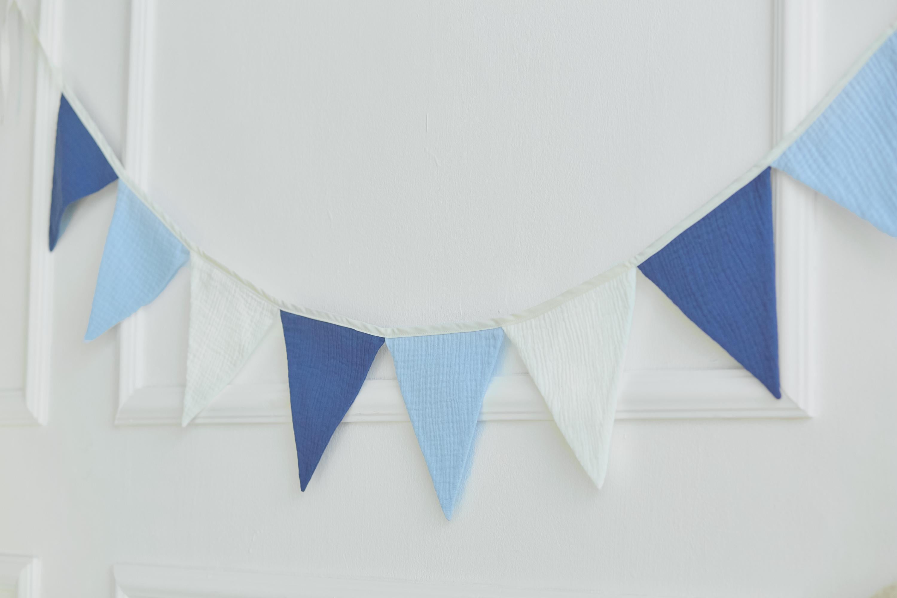 Blue String Bsnner Bunting Wall Decor, Fabric Blue Bunting Banner, Neutral String Banner ...