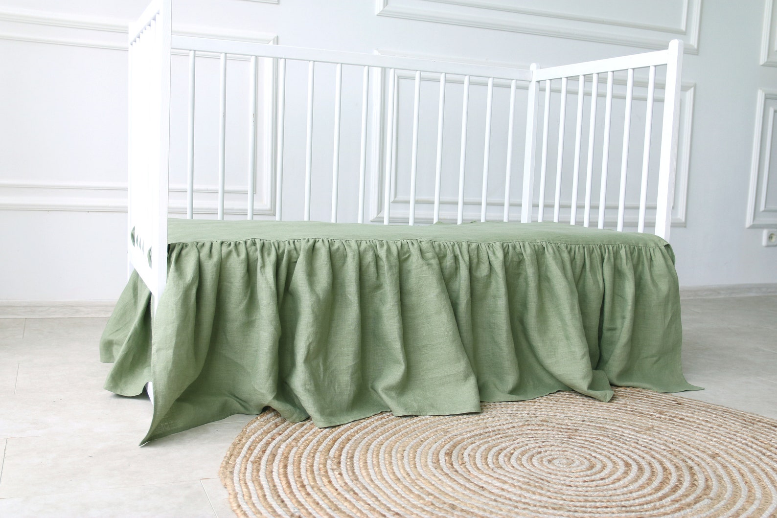 Sage Green Cot Bed Skirt Girl Crib Bed Skirt Ruffled Crib Etsy