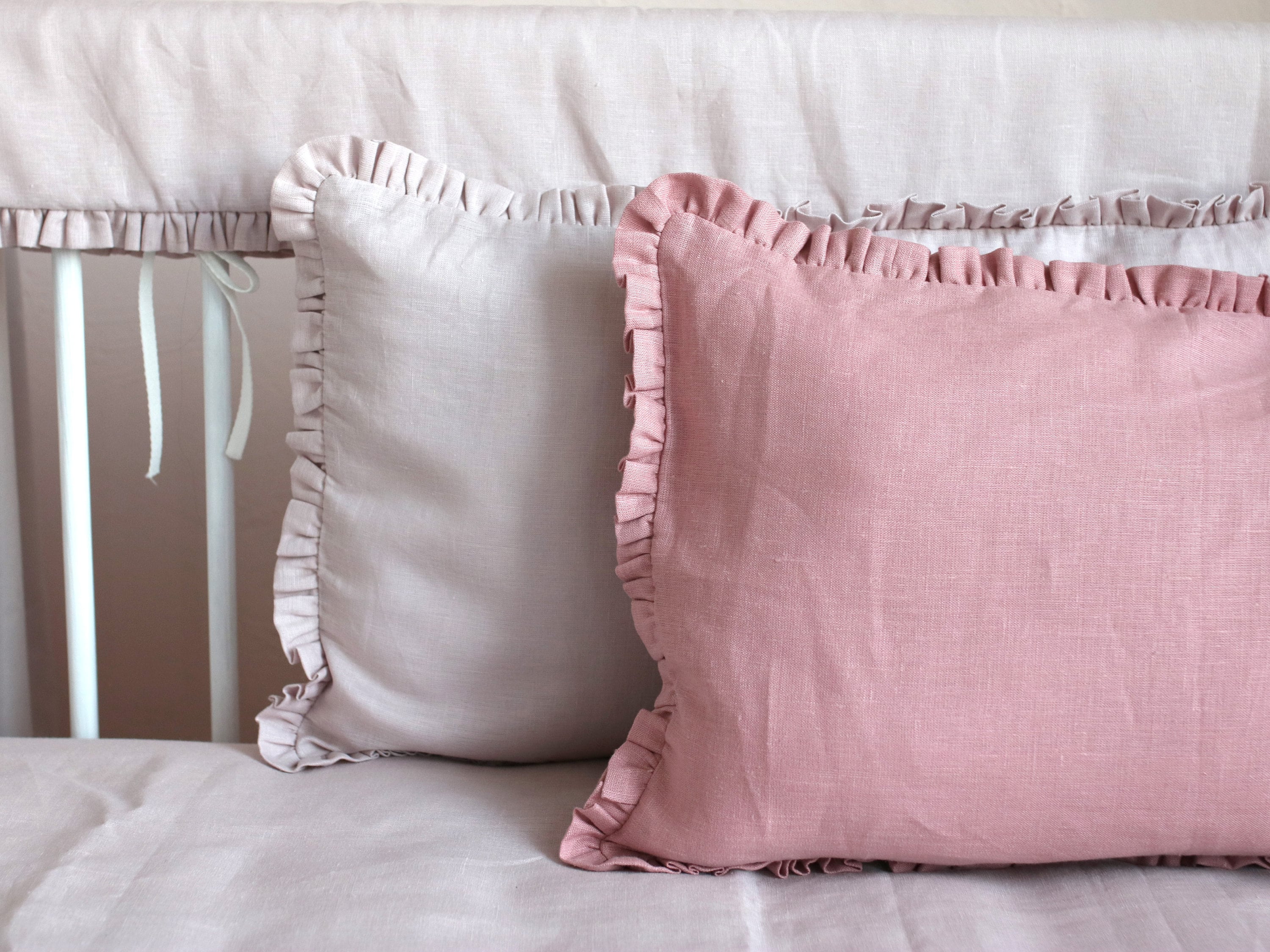 Pink square pillow with ruffles, Frilled pillow, Decorative pillow for  teepee