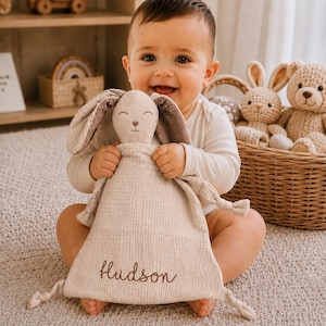 Bunny comforter, Personalised baby comforter, New baby gift, Baby christening gift, Embroidered security blanket, Baby shower gift.