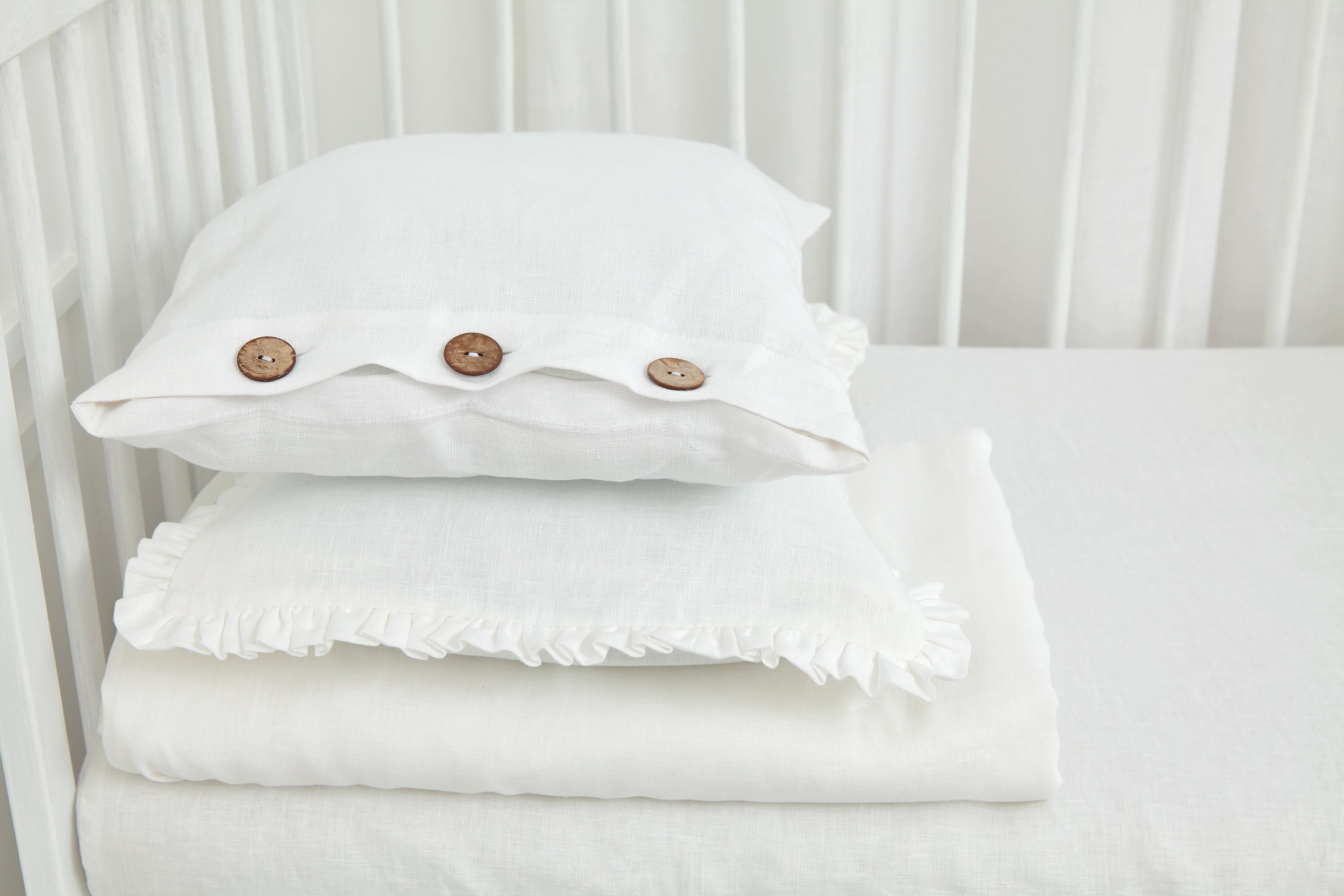 White Linen Baby Bedding Set Linen Baby Bedding White Crib Etsy
