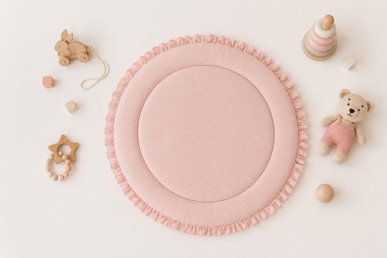 Sage Green Play mat, Baby Gifts, Play Mat For Newborns, Baby play mat, Baby Rug, Round Baby Mat, Nursery Floor mat, Infant Activity Mat, image 8