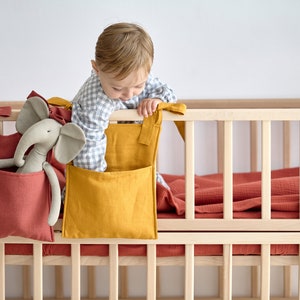 Leinen Krippe Organizer, Babybett Tasche Organizer, Windeln Organizer, Baby Kinderzimmer Lagerung, Kinderzimmer Organisator, hängende Leinen Aufbewahrungstasche