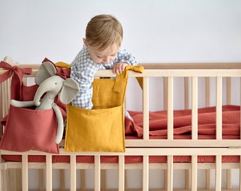 Leinen Krippe Organizer, Babybett Tasche Organizer, Windeln Organizer, Baby Kinderzimmer Lagerung, Kinderzimmer Organisator, hängende Leinen Aufbewahrungstasche