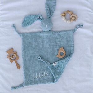 Bunny comforter, Personalised baby comforter, New baby gift, Baby christening gift, Embroidered security blanket, Baby shower gift. image 13