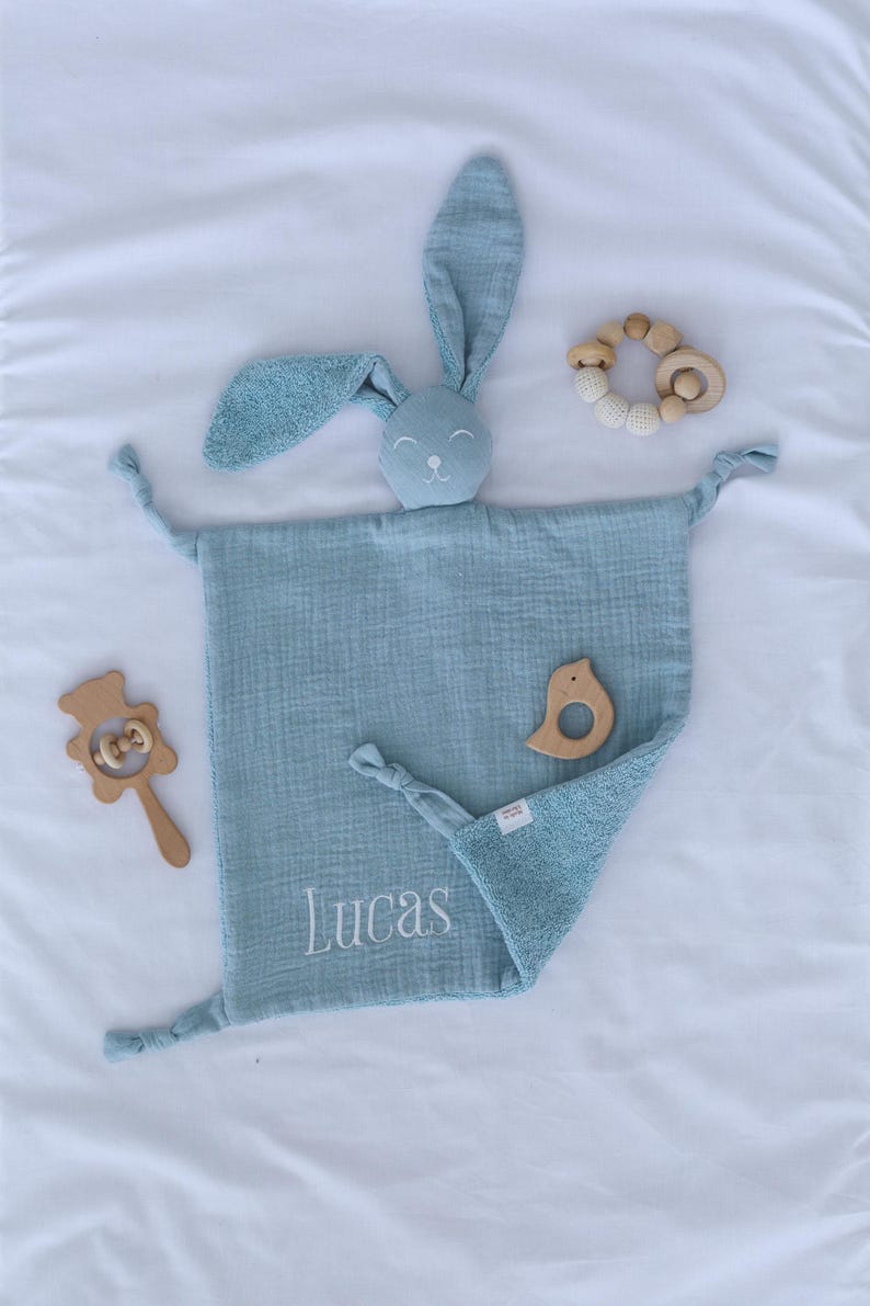 Bunny comforter, Personalised baby comforter, New baby gift, Baby christening gift, Embroidered security blanket, Baby shower gift. image 13