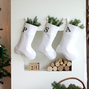 White Christmas Stocking, Personalized Linen Stocking, Scandinavian Christmas, Neutral Family Stockings, Farmhouse Stocking, White Christmas image 3