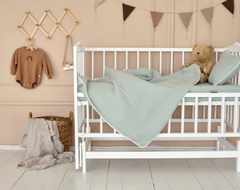 ensemble literie berceau, ensemble de literie bébé en mousseline bio vert sauge, housse de couette et taie d’oreiller, literie durable pour tout-petits et bébés