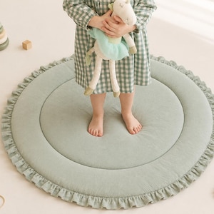 Sage Green Play mat, Baby Gifts, Play Mat For Newborns, Baby play mat, Baby Rug, Round Baby Mat, Nursery Floor mat, Infant Activity Mat, image 3