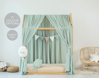 montessori bed canopy, canopy bed curtains, House bed cover, Montessori baldachin, Montessori house bed curtains, Muslin Canopy Sage Green