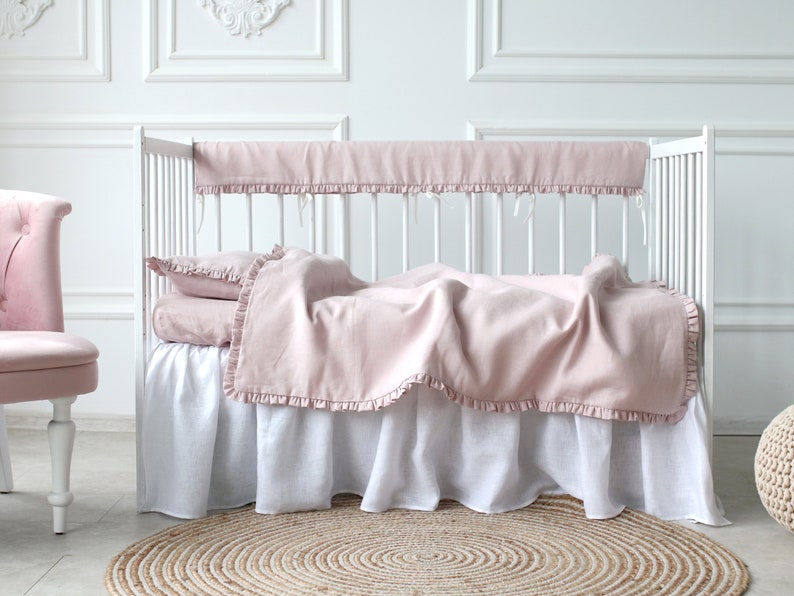 Pink Farmhouse Ruffled Crib Bedding Set Crib Bedding Set Etsy