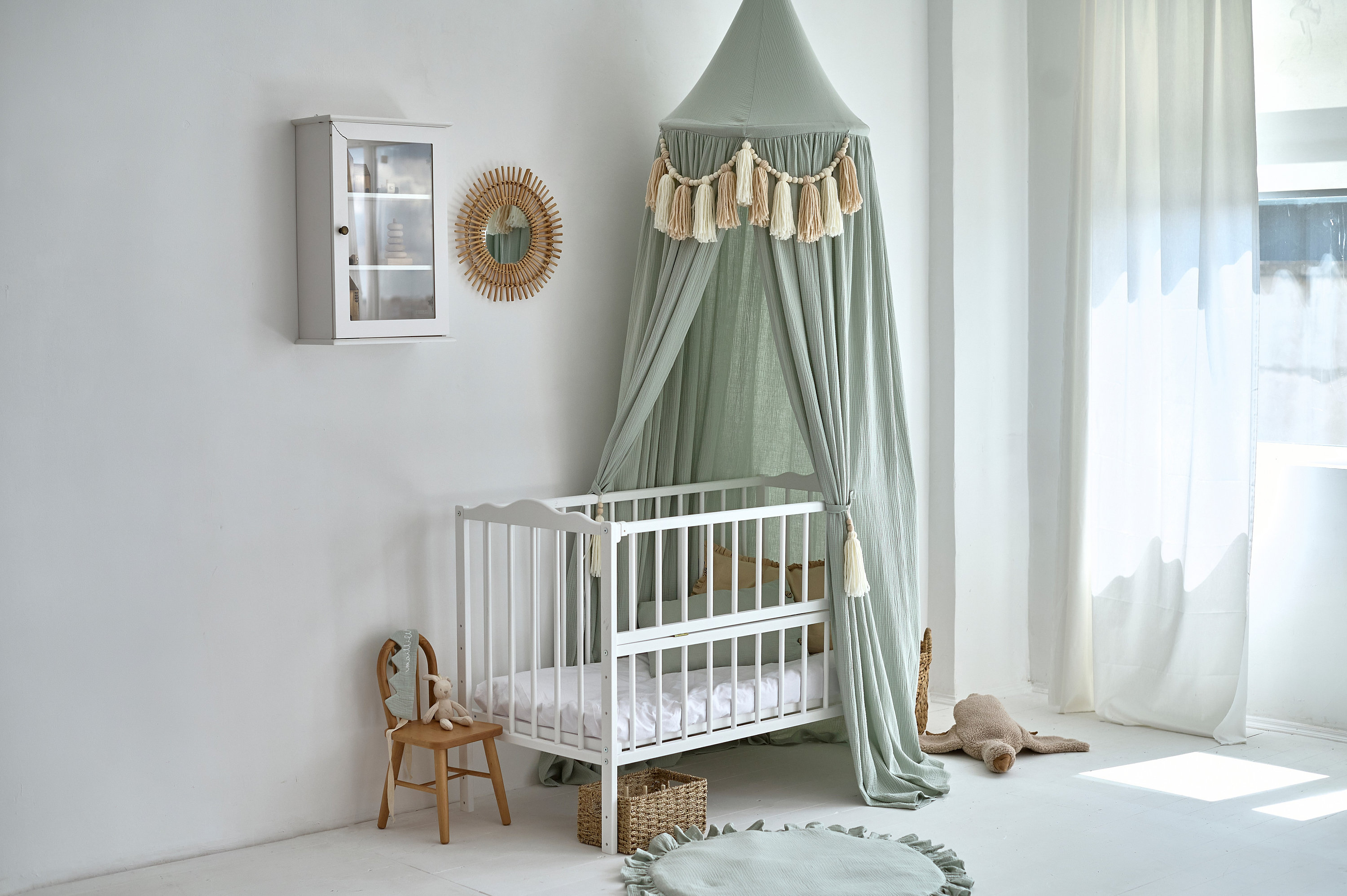 Muslin Bed Canopy with tassels, Canopy bed kids, Hanging Canopy, Reading Nook Canopy, Bed Canopy, Bed Tent, Muslin Bed Canopy