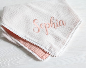 Personalized Baby Blanket, Personalised Stroller blanket,  Organic Cotton  baby blanket, New Baby gift Newborn Baby muslin blanket