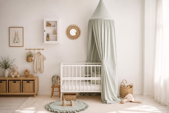 Kids Bed Canopy, canopy sage green, Hanging Canopy, Crib Canopy, Bed Canopy, Bed Tent, Muslin Bed Canopy, Crib Bed Baldachin
