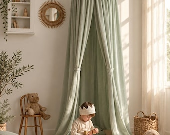 Kids Bed Canopy, canopy sage green, Hanging Canopy, Crib Canopy, Bed Canopy, Bed Tent, Muslin Bed Canopy, Crib Bed Baldachin
