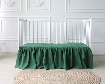 Green Crib Bed Skirt, cot bed skirt, Ruffled Crib Skirt, Crib Skirt for Baby Bed, Crib Skirt for Nursery Room Decor