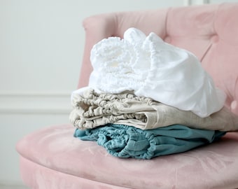 draps de lit bébé, drap de lit de lit en lin, drap de lit de lit bébé, draps housses en lin, draps-housses de lit de bébé couleurs pastel, lavage à la pierre doux, lit bébé en lin