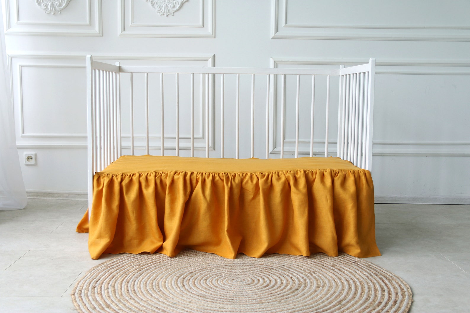 Mustard yellow cot bed skirt Girl Crib Bed Skirt Ruffled Etsy