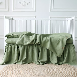 sage green crib set, crib bedding set, crib baby bedding, linen bedding for kids, Gender Neutral Nursery Bedding, linen crib bedding