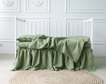 sage green crib set, crib bedding set, crib baby bedding, linen bedding for kids, Gender Neutral Nursery Bedding, linen crib bedding