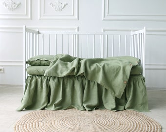 Sage Green Crib Set, Crib Bedding Set, Crib Baby Bedding, Linen