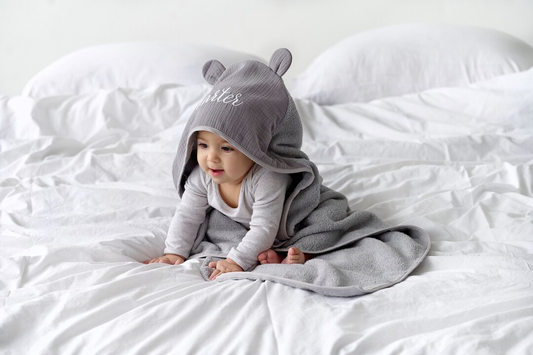 Towel, Baby, hooded w/ ears - GOTS Classic Grey