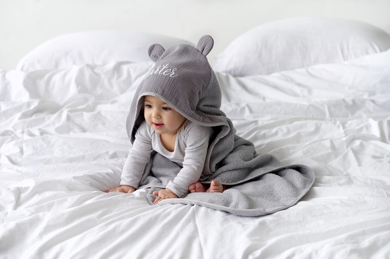 Monogrammed Hooded Baby Towel, Hooded Baby Towel With Ears, Personalized Hooded Baby Towel, Baby Gift, Baby Bath Towel Toddler Hooded Towel image 1